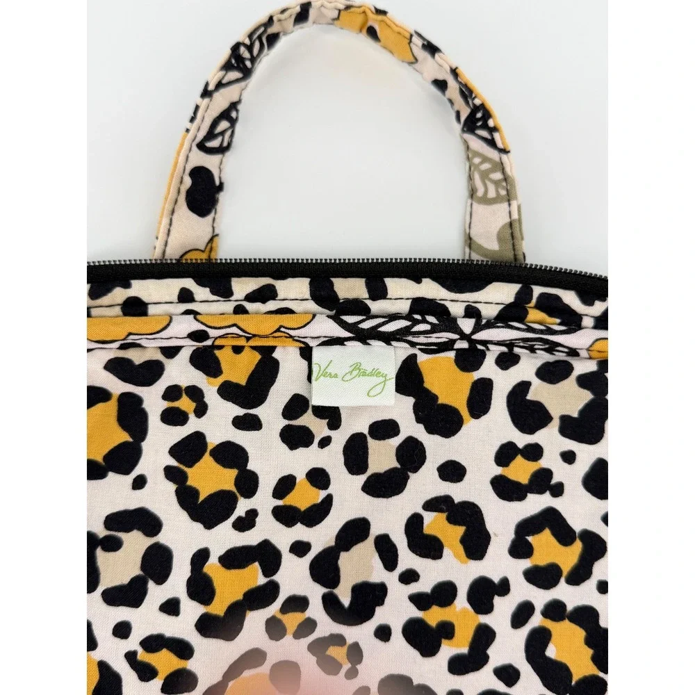 Vera Bradley Quilted Travel Cosmetic Bag Organizer Floral Leopard Yellow Black